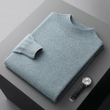 FOESCE 100% Pure Wool Cashmere Sweater Men's Half Turtleneck Pullover Casual Fashion Thickening Top Knitting Sweater
