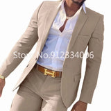 FOESCE 2 Pieces Beige Suit for Men Slim Fit Wedding Groom Tuxedo Groomsmen Suits Male Fashion Smoking Costume Homme Blazer with Pants