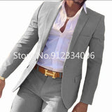 FOESCE 2 Pieces Beige Suit for Men Slim Fit Wedding Groom Tuxedo Groomsmen Suits Male Fashion Smoking Costume Homme Blazer with Pants