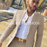 FOESCE 2 Pieces Beige Suit for Men Slim Fit Wedding Groom Tuxedo Groomsmen Suits Male Fashion Smoking Costume Homme Blazer with Pants