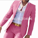 FOESCE 2 Pieces Beige Suit for Men Slim Fit Wedding Groom Tuxedo Groomsmen Suits Male Fashion Smoking Costume Homme Blazer with Pants
