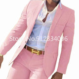 FOESCE 2 Pieces Beige Suit for Men Slim Fit Wedding Groom Tuxedo Groomsmen Suits Male Fashion Smoking Costume Homme Blazer with Pants