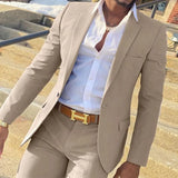 FOESCE 2 Pieces Beige Suit for Men Slim Fit Wedding Groom Tuxedo Groomsmen Suits Male Fashion Smoking Costume Homme Blazer with Pants