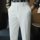 FOESCE 2025 Autumn New Solid Straight Casual Pant High Quality Fashion Simplicity Men Suit Pants Formal Business Office Social Trousers