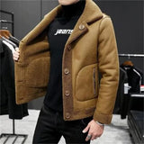 FOESCE 2024 Autumn and Winter New Men's Fashion Trend Suede Double Sided Leather Coat Jacket Men's Leisure Tourism Warm Coat