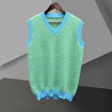 FOESCE 2025 British Versatile Pullover Sweater Vest Fashion Knitted Sweater For Men Korean Slim V Neck Ethnic Retro Print Pattern