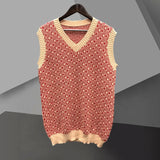 FOESCE 2025 British Versatile Pullover Sweater Vest Fashion Knitted Sweater For Men Korean Slim V Neck Ethnic Retro Print Pattern