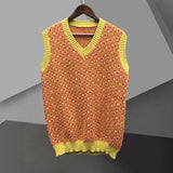 FOESCE 2025 British Versatile Pullover Sweater Vest Fashion Knitted Sweater For Men Korean Slim V Neck Ethnic Retro Print Pattern