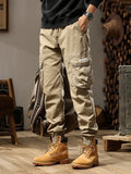 FOESCE 2025 New Autumn Cargo Pants Men Multi-Pockets Washed Cotton Work Wear Cargo Jogger Military Overalls Elastic Waist Male Trousers