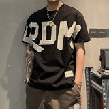 FOESCE 2025 Summer Casual All-match Trend Korean Fashion Short Sleeve Round Neck Solid Color Letter Printed Loose Fashion Youth T-shirt