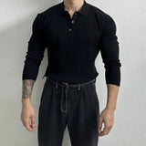 FOESCE 2024 Trendy Preppy Styleslims Men's Long Sleeve Polo Shirt Embroidery Letter Style Vintage Loose-fit Half-zip Sweatshirt