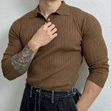 FOESCE 2024 Trendy Preppy Styleslims Men's Long Sleeve Polo Shirt Embroidery Letter Style Vintage Loose-fit Half-zip Sweatshirt