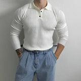 FOESCE 2024 Trendy Preppy Styleslims Men's Long Sleeve Polo Shirt Embroidery Letter Style Vintage Loose-fit Half-zip Sweatshirt