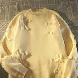 FOESCE 2025 Y2k Streetwear Sweater Men New Retro Hole Fringed Sweater Loose Versatile Knitwear Pullovers Long Sleeve Jumpers Clothing