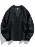 FOESCE 2024 Autumn Men Jacket Coat Pockets Cardigan Sweater Plus Size 6XL 7XL 8XL Oversize Black Zipper Loose Male Business Simple Thin