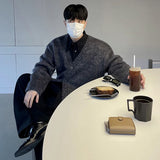 FOESCE 2024 Autumn Men's V-neck Knit Cardigan Jacket Fashion Loose Casual Korean Style Clothing Trend New Male Sweater Coat