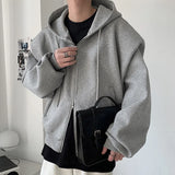 FOESCE 2025 Autumn New Padded Shoulder Design Solid Streetwear Men Double Zip-up Hooded Sweatshirts Harajuku Casual Daily Hoodies
