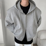 FOESCE 2025 Autumn New Padded Shoulder Design Solid Streetwear Men Double Zip-up Hooded Sweatshirts Harajuku Casual Daily Hoodies