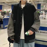 FOESCE 2025 Autumn and Winter New Baseball Collar Jacket Loose Black Embroidery Zip Up Jacket for Men Bomber Leather Jackets Coat