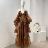 FOESCE 2025 Coffee Brown Color High Quality Halter Asymmetrical Ruched Backless Blouse Tops and Midi Pleats Skirt Sets for Women