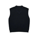 FOESCE 2025 Early Autumn Simple Black V-neck Knitted Sweater Vest for Men Classic Fashion Harajuku Loose Casual All-match Inner Vest