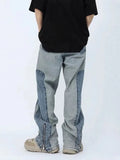 FOESCE 2025 Kanye Y2K Streetwear Washed Blue Baggy Stacked Jeans Pants For Men Clothing Ankle Zipper Straight Vintage Denim Trousers