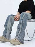 FOESCE 2025 Kanye Y2K Streetwear Washed Blue Baggy Stacked Jeans Pants For Men Clothing Ankle Zipper Straight Vintage Denim Trousers