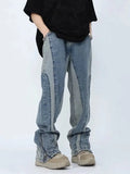FOESCE 2025 Kanye Y2K Streetwear Washed Blue Baggy Stacked Jeans Pants For Men Clothing Ankle Zipper Straight Vintage Denim Trousers