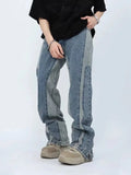 FOESCE 2025 Kanye Y2K Streetwear Washed Blue Baggy Stacked Jeans Pants For Men Clothing Ankle Zipper Straight Vintage Denim Trousers