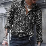FOESCE 2025 Leopard Print Pattern Lapel Button men's Shirt 3D Printed Casual Fashion Long Sleeved Shirt Street Unisex Clothing Top