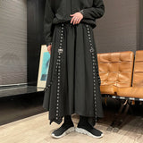 2024 Men Ribbon Dark Black Wide Leg Pants Male Punk Gothic Harem Trousers Kimono Skirt Pants Winter Women Irregular Big Hem Pant