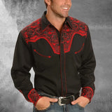 FOESCE 2025 Men's Long Sleeve Western Denim Shirt, Outdoor Casual Party, HD Pattern, Soft and Comfortable Button Lapel T-shir