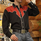 FOESCE 2025 Men's Long Sleeve Western Denim Shirt, Outdoor Casual Party, HD Pattern, Soft and Comfortable Button Lapel T-shir