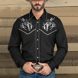 FOESCE 2025 Men's Long Sleeve Western Denim Shirt, Outdoor Casual Party, HD Pattern, Soft and Comfortable Button Lapel T-shir
