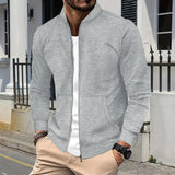 FOESCE 2025 Men's fall/winter new fashion comfort Waffle solid color zipper baseball jacket pocket long sleeve outdoor sports coat