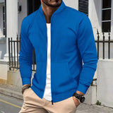 FOESCE 2025 Men's fall/winter new fashion comfort Waffle solid color zipper baseball jacket pocket long sleeve outdoor sports coat