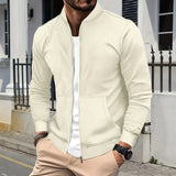 FOESCE 2025 Men's fall/winter new fashion comfort Waffle solid color zipper baseball jacket pocket long sleeve outdoor sports coat