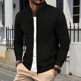 FOESCE 2025 Men's fall/winter new fashion comfort Waffle solid color zipper baseball jacket pocket long sleeve outdoor sports coat