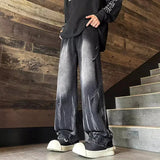 FOESCE 2025 New Gradient Straight Jeans For Men Y2K Vintage Tie-dye Wash Denim Trousers Black High Street Baggy Jean Pantalones Hombre