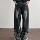 FOESCE 2025 New Gradient Straight Jeans For Men Y2K Vintage Tie-dye Wash Denim Trousers Black High Street Baggy Jean Pantalones Hombre