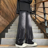 FOESCE 2025 New Gradient Straight Jeans For Men Y2K Vintage Tie-dye Wash Denim Trousers Black High Street Baggy Jean Pantalones Hombre