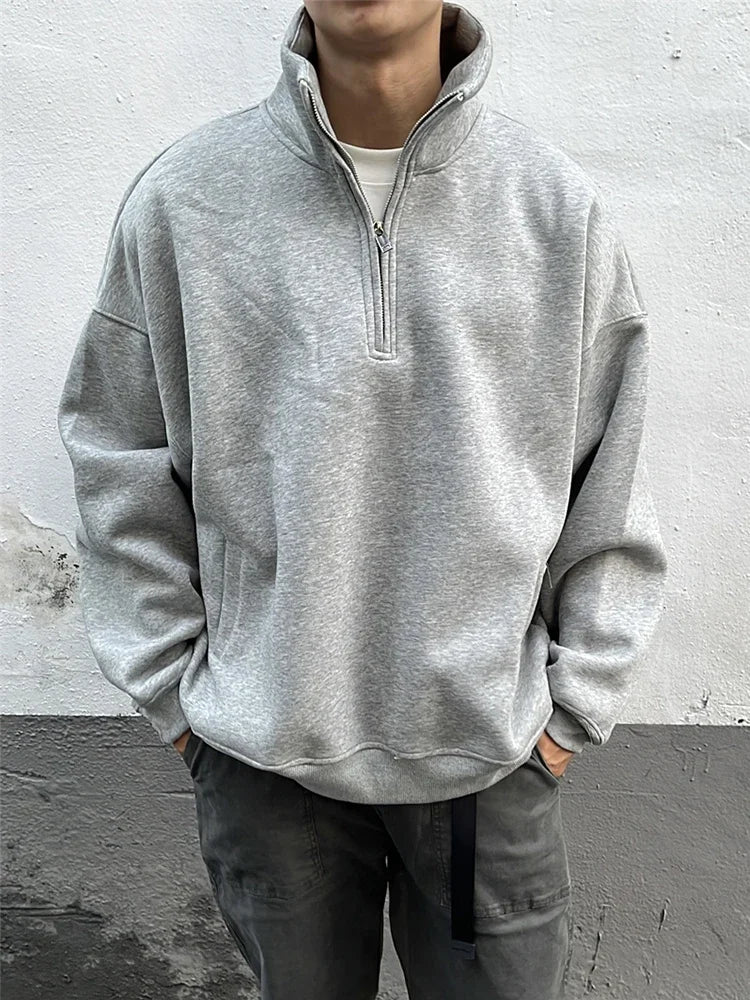 2024 New Half Zipper Design Sweatshirts For Men Autumn Y2K Vintage Stand Collar Pullover Hoodies Korean Fashion Casual sudadera