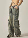 FOESCE 2025 New High Street Summer Retro Washed Straight Tube Workwear Jeans Pockets for Men and Women Casual Loose American Pants y2k