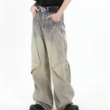 FOESCE 2025 New Hip Hop Wide Leg Jeans For Men Washed Distressed Baggy Denim Trousers High Street Deconstruction Cargo Jean Y2K Pants