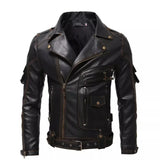 FOESCE 2024 New Men's Autumn and Winter New Personalized Leather Jacket Slim Fit Multi Pocket Zipper Jackets Coats Men