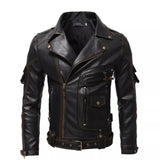 FOESCE 2024 New Men's Autumn and Winter New Personalized Leather Jacket Slim Fit Multi Pocket Zipper Jackets Coats Men