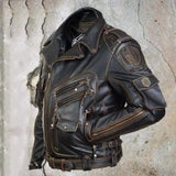 FOESCE 2024 New Men's Autumn and Winter New Personalized Leather Jacket Slim Fit Multi Pocket Zipper Jackets Coats Men