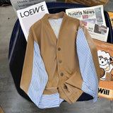 FOESCE 2024 New Spring and Autumn Trendy Brand Design with Contrast Stripe Knitted Cardigan Loose and Casual Oversize Thin Coat