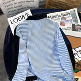 FOESCE 2024 New Spring and Autumn Trendy Brand Design with Contrast Stripe Knitted Cardigan Loose and Casual Oversize Thin Coat