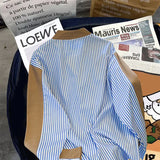 FOESCE 2024 New Spring and Autumn Trendy Brand Design with Contrast Stripe Knitted Cardigan Loose and Casual Oversize Thin Coat